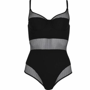 DKNY Bodysuit Sexy Mesh Lingerie Built in Bra Club Microfiber 36 C L